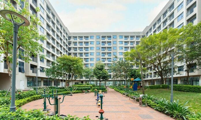 Modern residential area with playground.