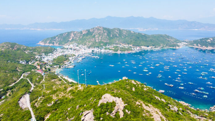 Scenic coastal view with islands.